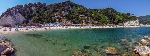 Extra panoramic view of the beautiful Urbani beach in Sirolo, under Monte Conero