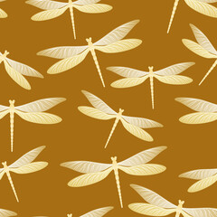 Dragonfly beautiful seamless pattern. Repeating dress textile print with darning-needle insects.