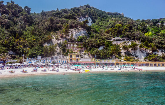 The beautiful Urbani Beach in Sirolo, with green water