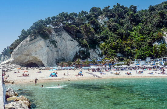 The beautiful Urbani Beach in Sirolo, with green water