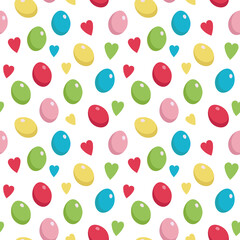 Seamless pattern with Easter eggs and hearts. Vector background.