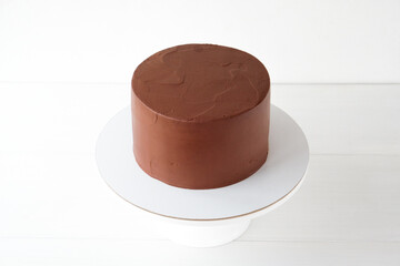 Chocolate cake on a white background.