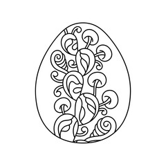 Easter egg with doodle pattern, hand drawn coloring book pages, isolated on white background. Vector illustration