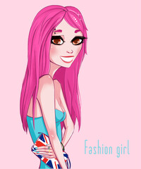 Fashion cute girl with pink hair