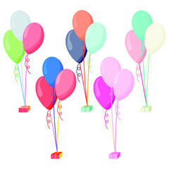 Set, Bunches and Groups of Color Glossy Helium Balloons Isolated on Transparent Background. Party decorations for birthday, anniversary, celebration