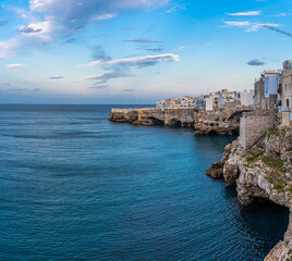 Fototapeta na wymiar Overlooking the cliffs of Polignano a Mare in Puglia, Italy
