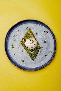 grilled asparagus with a soft poached egg