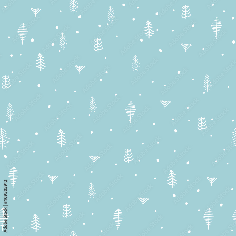 Canvas Prints Christmas tree vector seamless, repeat pattern. White trees on blue background. 