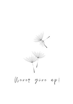Vertical illustration of dandelion seeds and an encouraging writing on white background