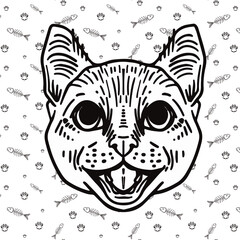 Vector illustration of a cat with pattern background