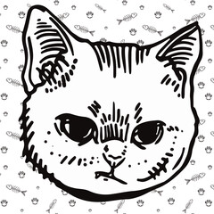 Vector illustration of a cat with pattern background