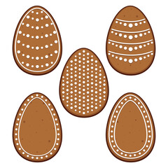 Set of 5 gingerbread eggs. Vector illustration
