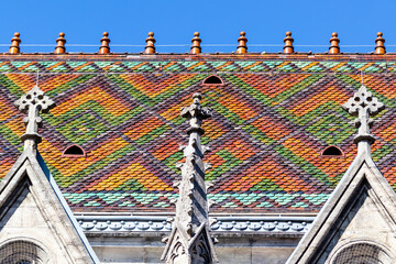 Colorful roof of the city church in Meiningen, Thuringia