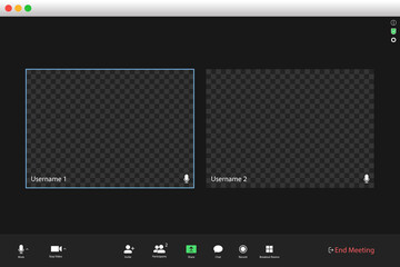 Video conferencing user interface. Video call screen interface template. Application for social communication. Video conferencing window overlay. On white background.