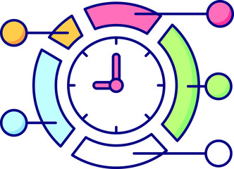 time managment. color icon, pie chart with clock