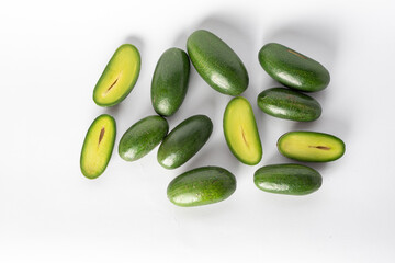 Stoneless mini avocado or cocktail avocado. Cocktail avocado has edible skin and stoneless.