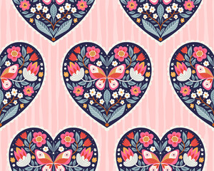 Seamless pattern with hearts. Floral ornament