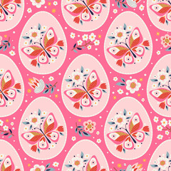Seamless pattern with Easter eggs. Can be used on packaging paper, fabric, background for different images, etc.