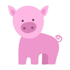 Obraz na płótnie Canvas Pink pig on a white background, vector illustration.
