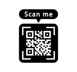 Sample Qr code for smartphone. Scan me inscription tag. QR Code icon for scanning. Qr verification.