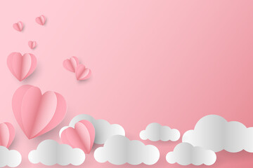 Paper art of heart flying in the sky, valentine's day concept, vector art and illustration.