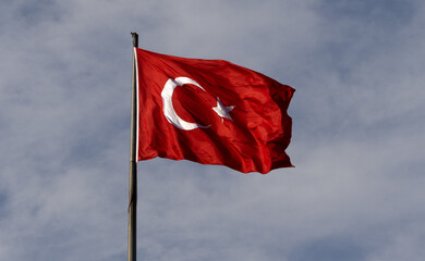 Free-Flying National Flag of Turkey Photography.