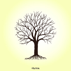 Branch Tree or Naked tree silhouette. Hand drawn isolated illustrations. Flat style isolated on a light background.