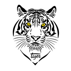 The tiger's muzzle is graphic. Symbol of 2022. Vector illustration