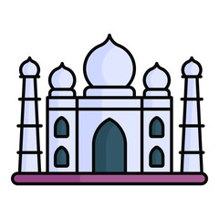 Taj mahal vector color outline icon isolated, Indian republic day icon. 