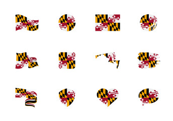 Maryland - flat collection of US states flags. Flags of twelve flat icons of various shapes. Set of vector illustrations