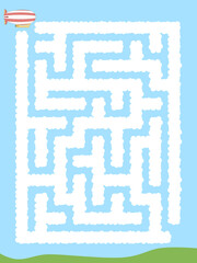 Maze. Zeppeling flying through the clouds. Educational game for children.