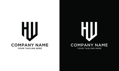 letter hw simple geometric line logo vector