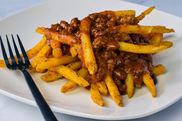 dish of chili fries
