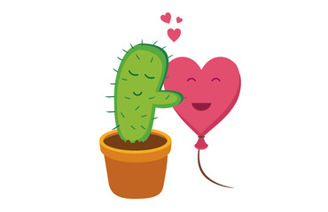Cactus hug to the love heart balloon