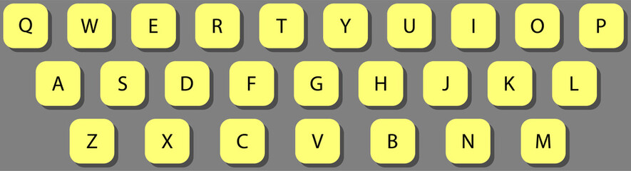 Yellow keyboard on a gray background. Yellow. Gray