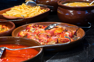 Traditional Turkish food in clay pot in a Turkish restaurant.