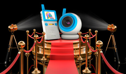 Podium with baby cam and audio baby monitor, 3D rendering