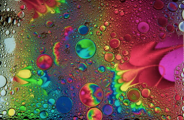 Abstract colorful bubbles. Freeze motion of color dust particles splash. Background image.