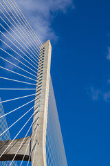 Vertical shot of one of the main towers of the "Vasco da gama" bridge, bridge