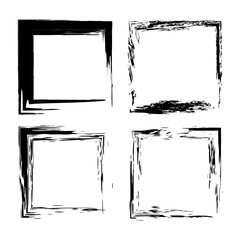 Set of grunge square frames. Trendy design with brush strokes. Isolated on white background. Vector.