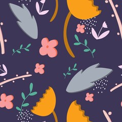 Naklejka na ściany i meble seamless pattern with flowers and leaves, seamless floral pattern