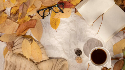 Autumn flat lay composition for product photography