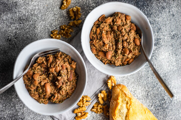 Traditional georgian bean dish - lobio with walnut