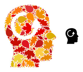 Remember mosaic icon done for fall season. Vector remember mosaic is constructed of scattered autumn maple and oak leaves. Mosaic autumn leaves in bright gold, brown and red colors.