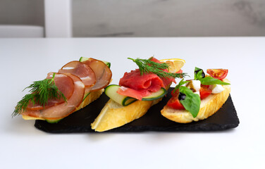 Diffrent types of bruschetta. Traditional italian cuisine