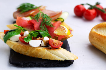 Diffrent types of bruschetta. Traditional italian cuisine