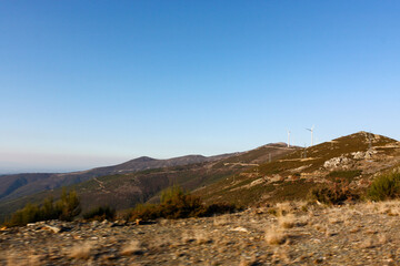 Fototapeta na wymiar Mountain landscape panorama with blue sky, Serra do Açor, Arganil, Portugal