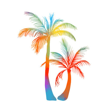 abstract colorful vector palm tree. Hello summer. Mixed media. Vector illustration