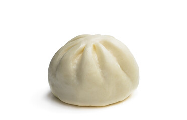 Single steamed bao bun isolated on white background