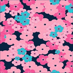 Fototapeta na wymiar Illustration pattern blue flowers and background for fashion design or other products.